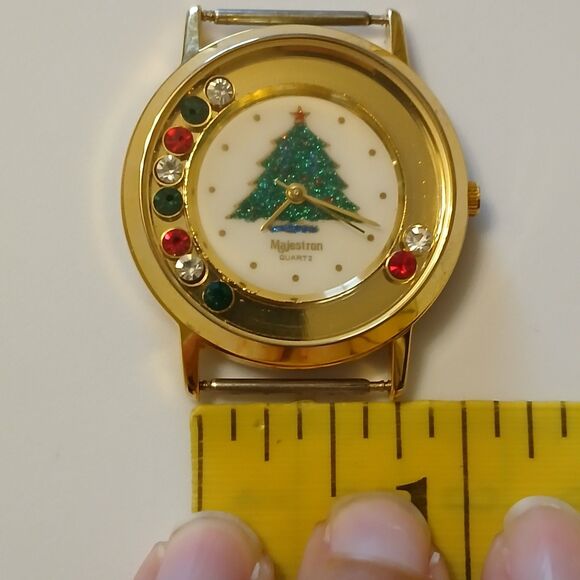 Vtg Majestron Women's Moving Rhinestone Bezel Quartz Watch Case Xmas Theme - Picture 4 of 11